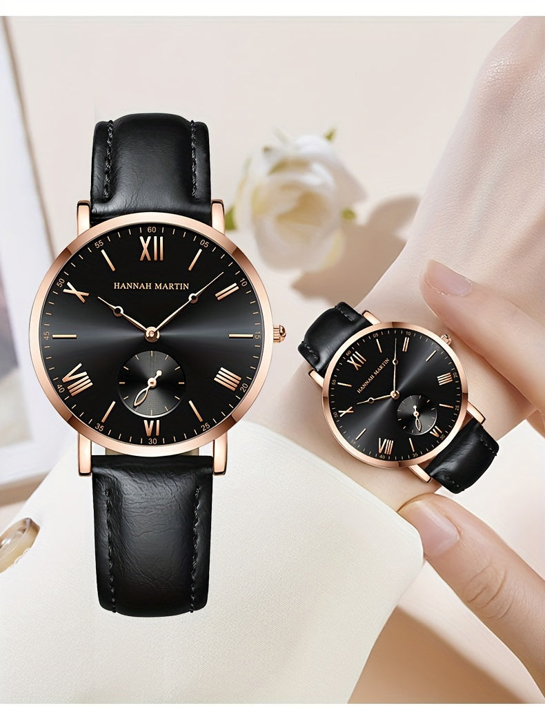 Elegant Women's Quartz Watch with Stopwatch Feature - Fashionable Faux Leather Strap, Stainless Steel Case, Perfect for Dressy Outfits & Gifts - NEXTRENDBAHRAIN