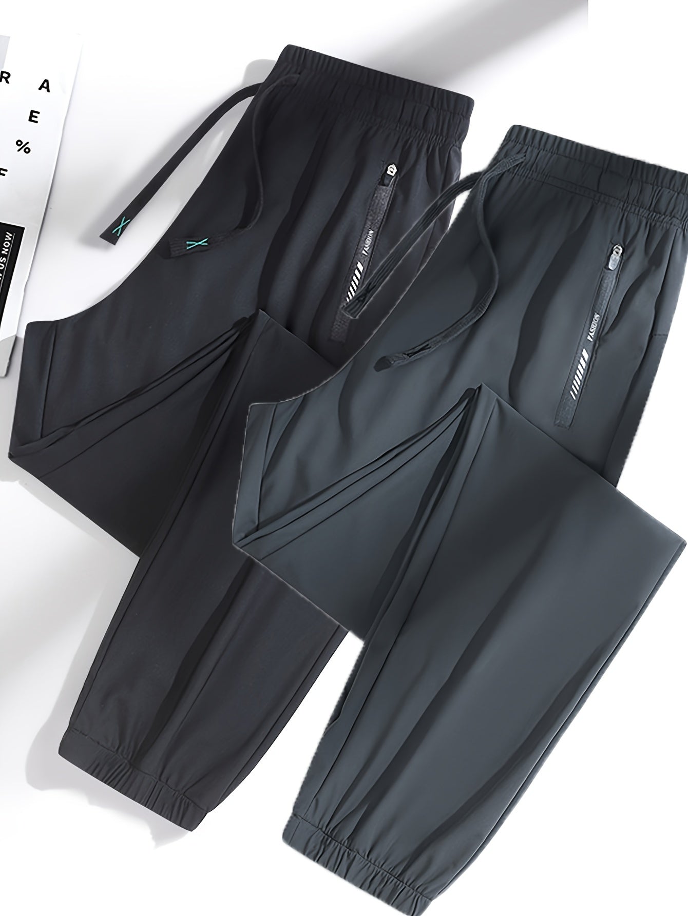 2pcs Women's Summer Sports Trousers, Casual Elastic Waist Zipper Pocket Sweatpants, Fashion Cinch Pants NEXTRENDBAHRAIN