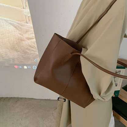 Chic Large Capacity Tote Bag for Women - Vintage Style, Waterproof Faux Leather, Fashionable Shoulder Handbag with Secure Clasp Closure - NEXTRENDBAHRAIN